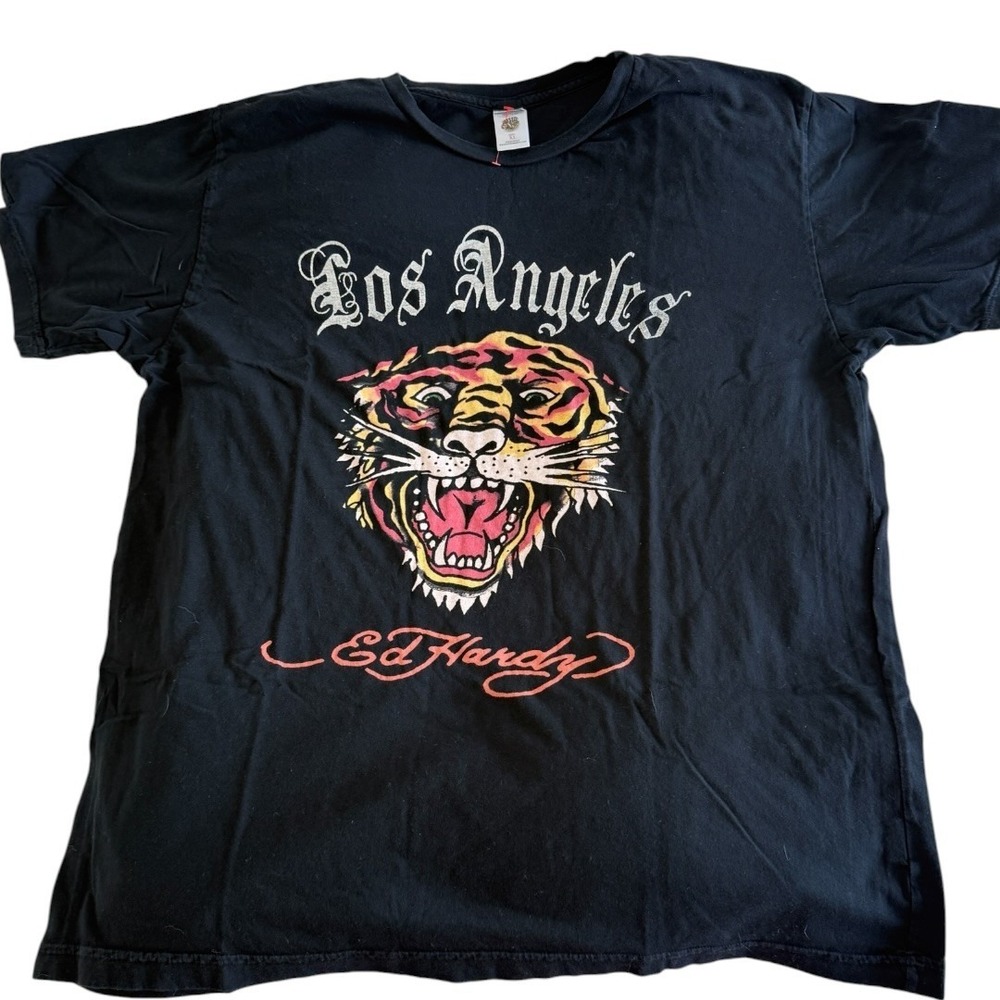 Vintage Y2K Ed Hardy Los Angeles Tiger Graphic T Shirt Black Men's XL